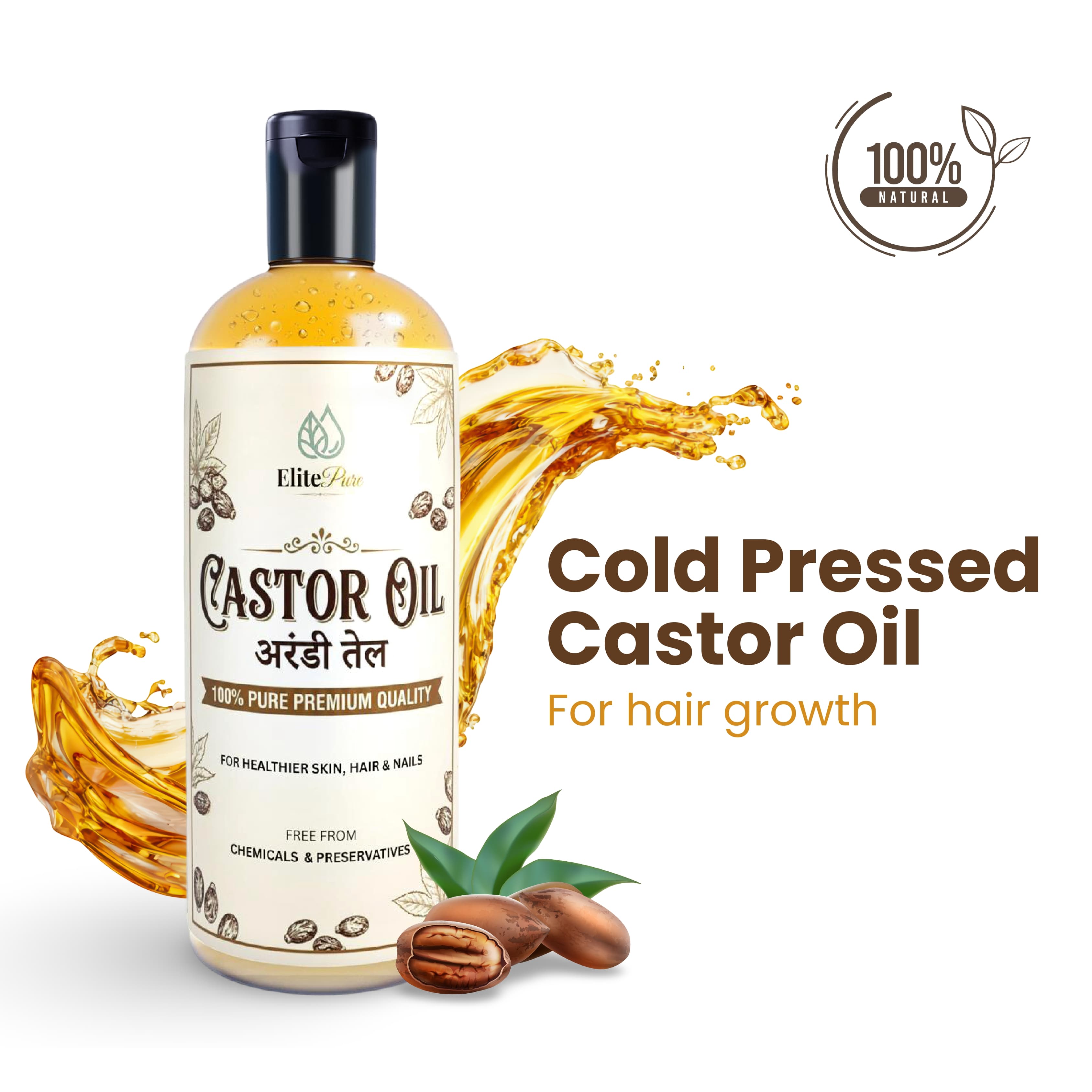 ElitePure Cold-Pressed Castor Oil — for hair growth